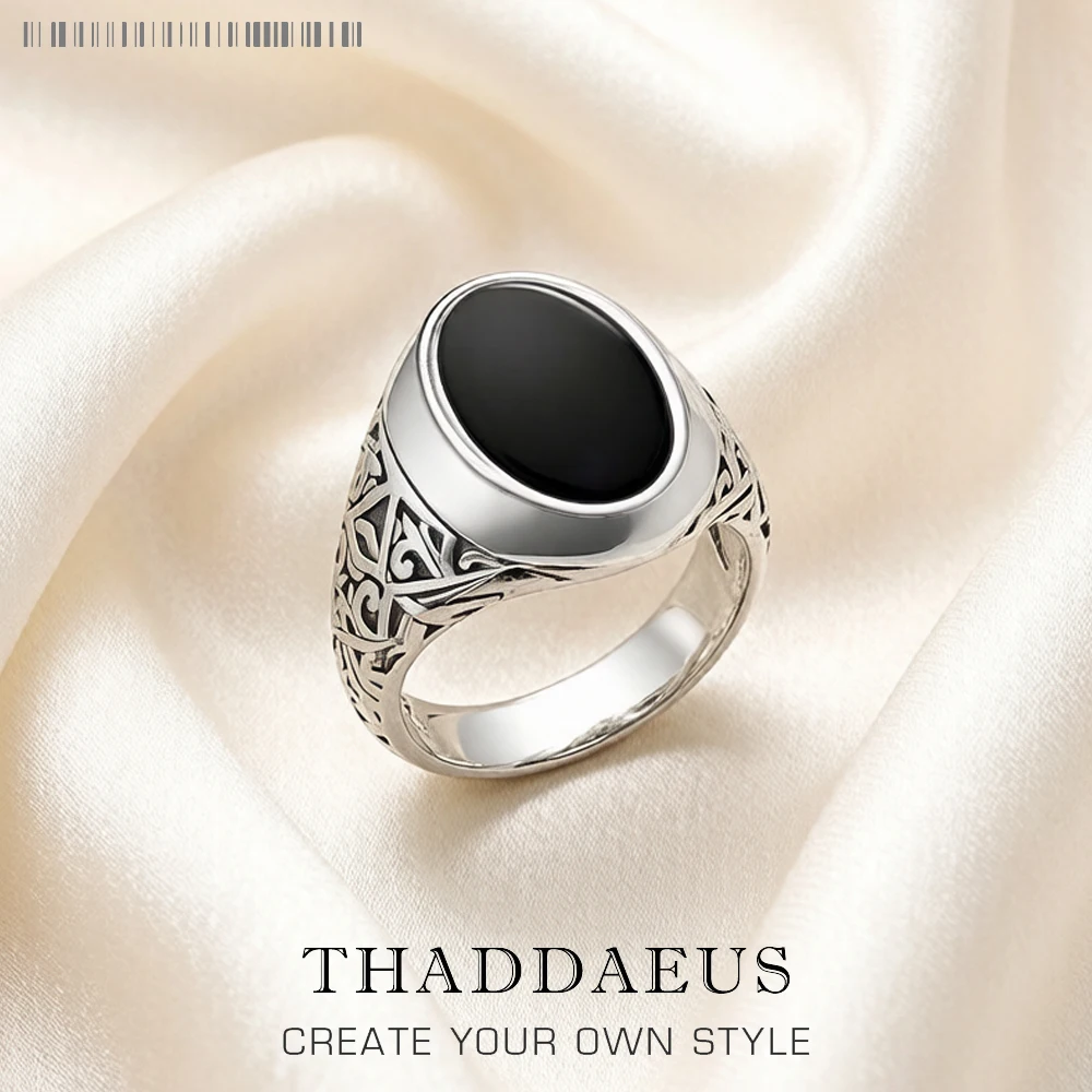 Black Oval Signet Ring Europe Style Fine Jewelry For Women Men Summer Brand New Vintage 925 Sterling Silver Gift