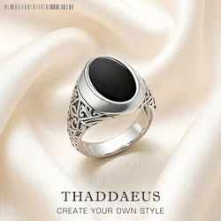 Black Oval Signet Ring Europe Style Fine Jewelry For Women Men Summer Brand New Vintage 925 Sterling Silver Gift