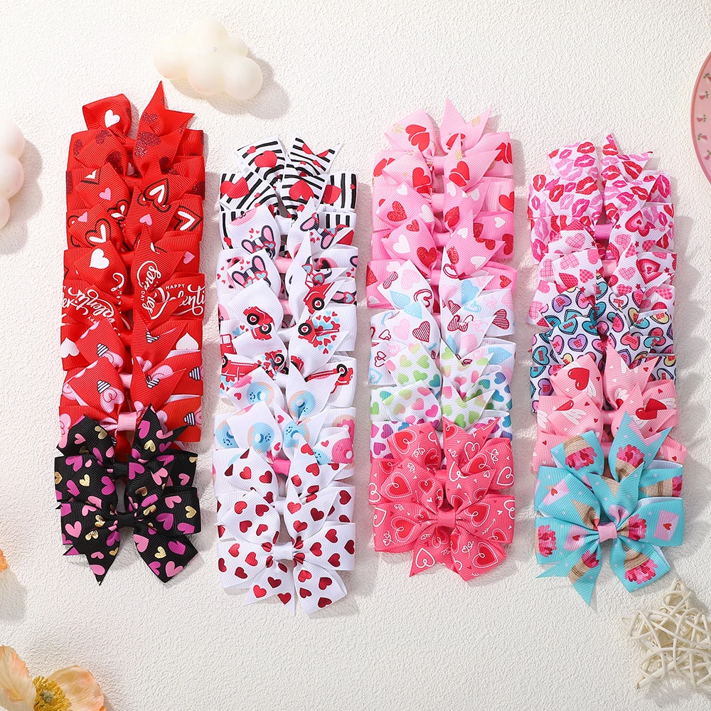 

40Pcs/set Valentine's Day Printed Ribbon Bowbot Hairpins for Women Girls Lovely Cheer Up Holiday Hair Clip Hair Accessories