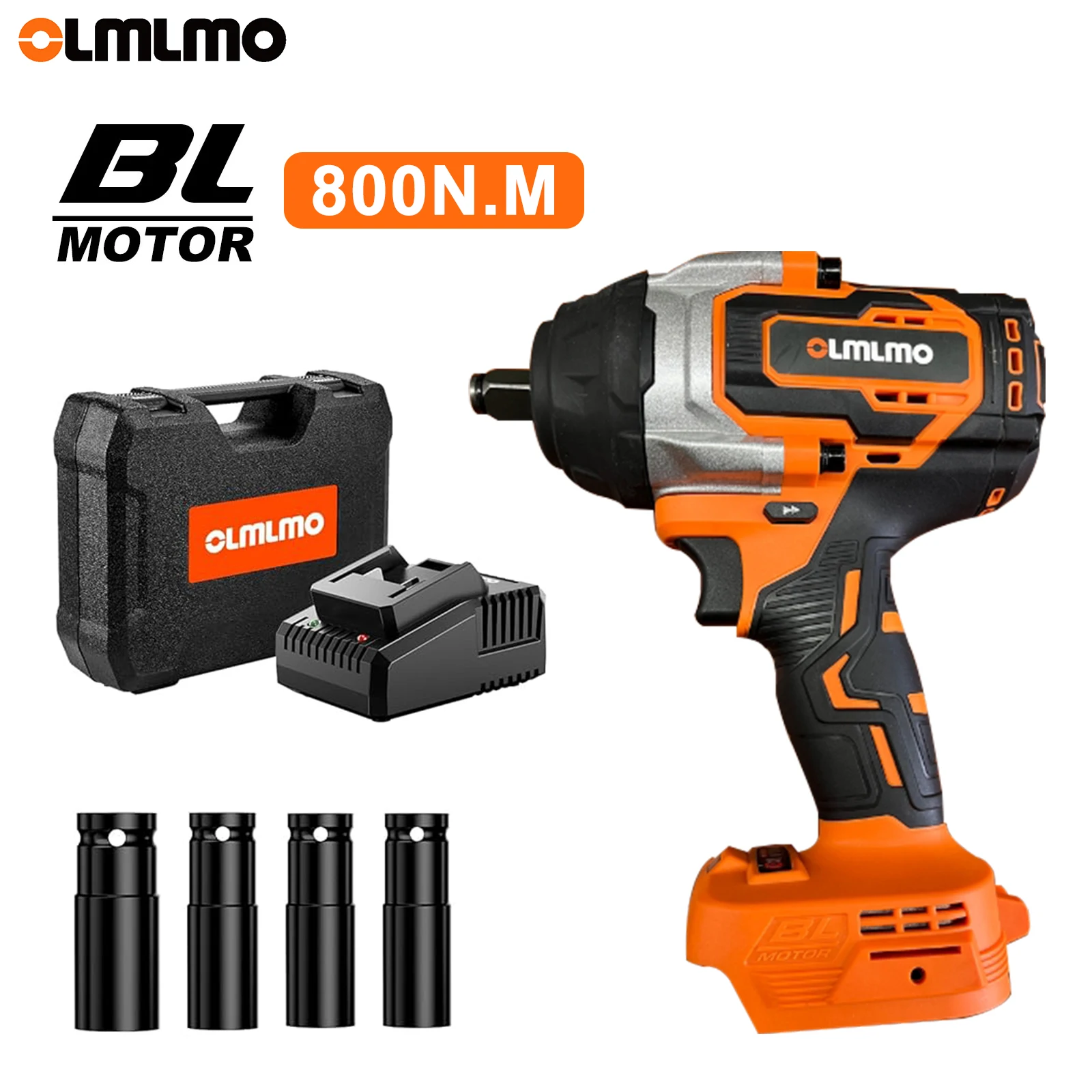 

OLMLMO IW04 Brushless Electric Impact Wrench With LED Light 800N.m High Torque For Tire Changing. Without 5000mAh Makita battery