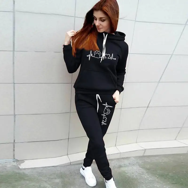 Solid Women Tracksuit Casual Hoodies Sweatshirt Pant Set Lounge Wear Sport Suit 2PCS Autumn Winter Clothes Hooded Thicken Sets