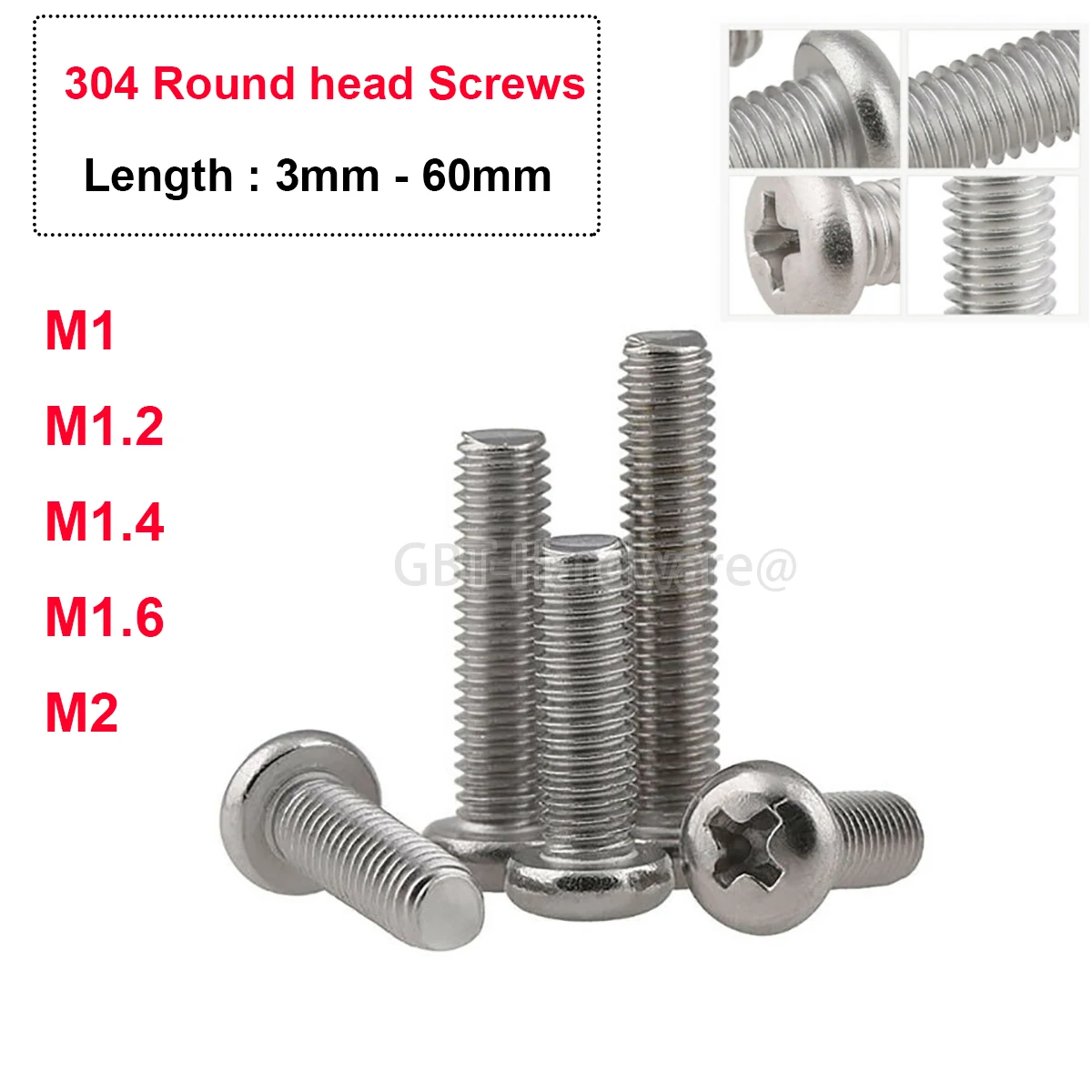 304 Stainless steel X Slot Round Head Small Screw M1 M1.2 M1.6 M2 Length 3mm - 60mm Corrosion Resistance Oxidation Resistance