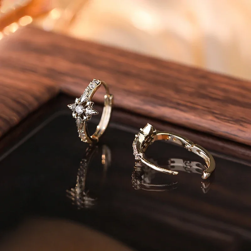 S999 Sterling Silver Needle Personality Light Luxury Classic Zircon Star Hoop Earrings for Women Fashion Jewelry Accessories