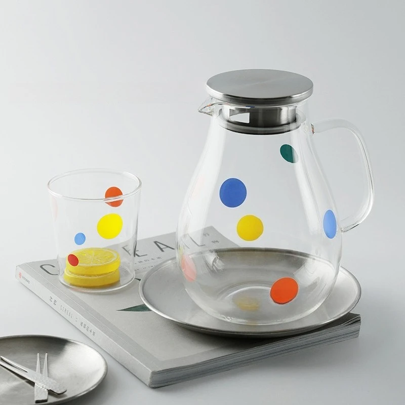 

Красочная стеклянная чашка в горошек, прозрачная кофейная кружка, термостойкий кувшин для фруктового чая для домашнего использования