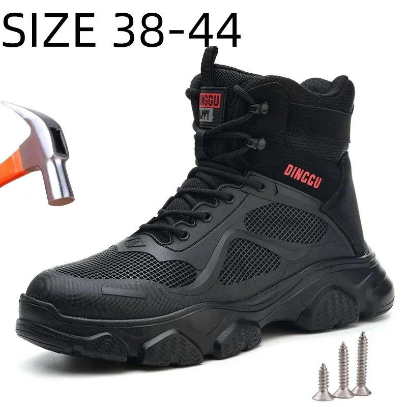 New Men Safety Boots Black Steel Toe Shoes Winter Anti Smashing Anti Puncture Protective Safety Shoes Men Sneakers Size 38-44