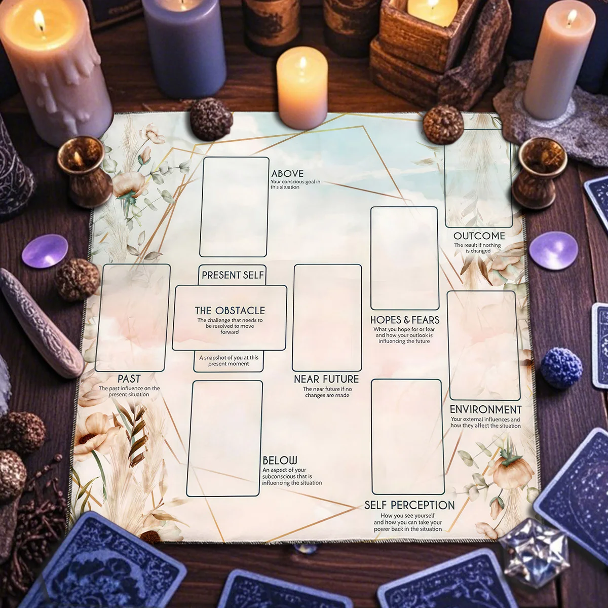 Celtic Cross Tarot Card Tablecloth Altar Cloth Boho Flowers Witch Tarot Cards Divination Cloth For Tarot Mat Tarot Cloth Gift