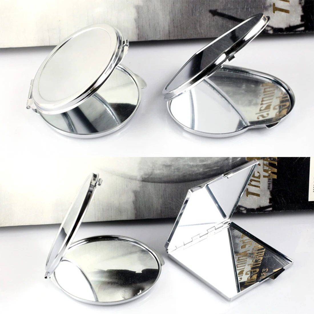 CSHOU159 Stainless steel metal mirror portable vanity mirror round square heart oval mini folding mirror beauty accessories