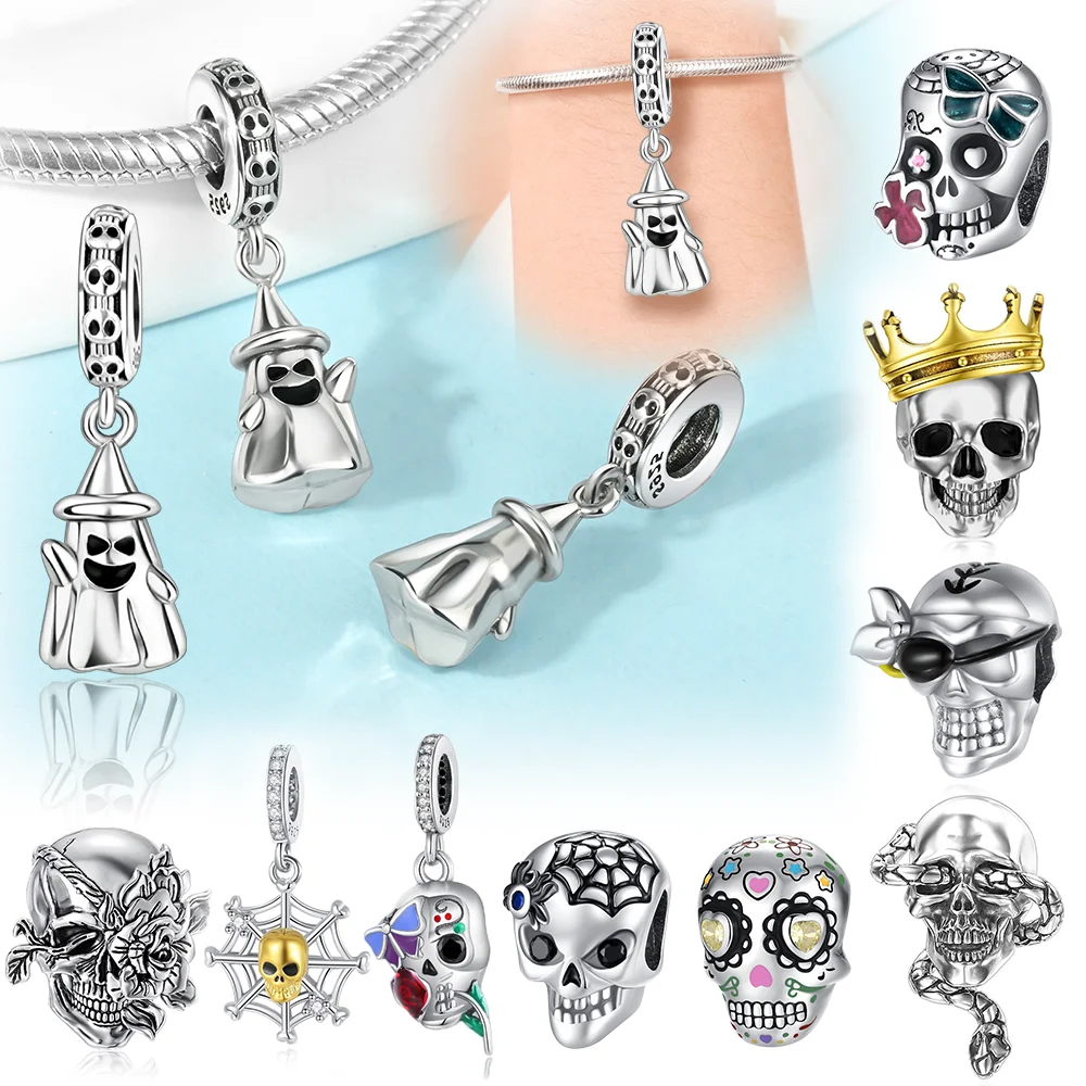 Charms Plata Skull Ghost Halloween Gifts Silver Plated For Charms Silver Plated Original Bracelet for Jewelry Making