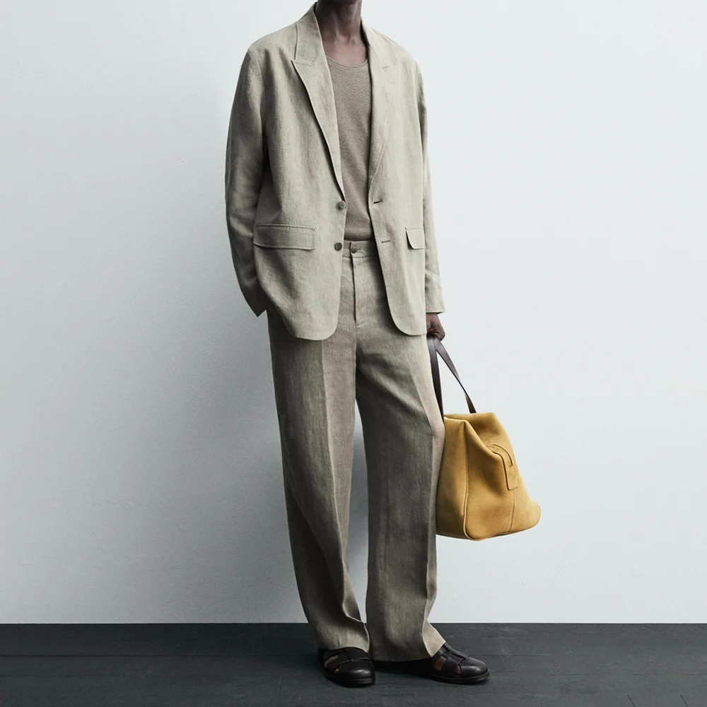 

Стильный мужской костюм-двойка из льна: комфортный, модный, однобортный, высококачественный, повседневный