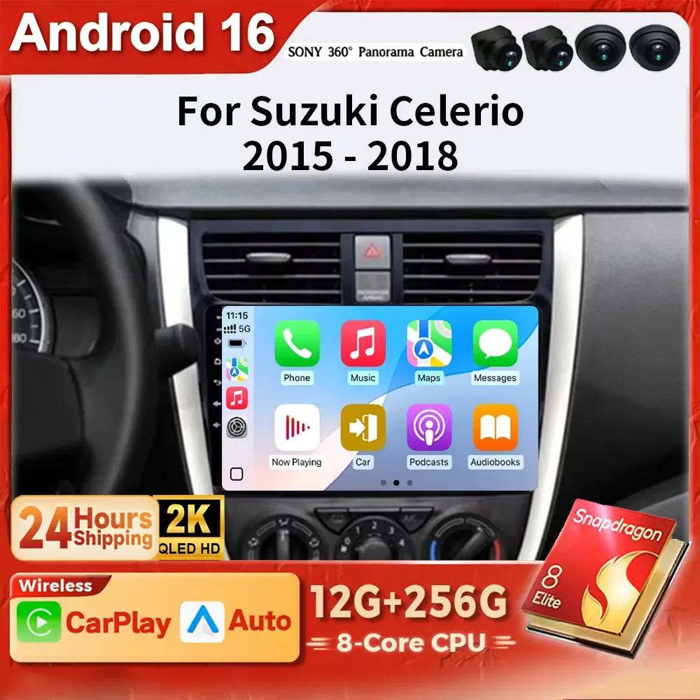 Android 16 2K QLED Car Radio GPS Navigation For Suzuki Celerio Alto 2015-2018 Multimedia Stereo Audio Head Unit CarPlay 4G WIFI
