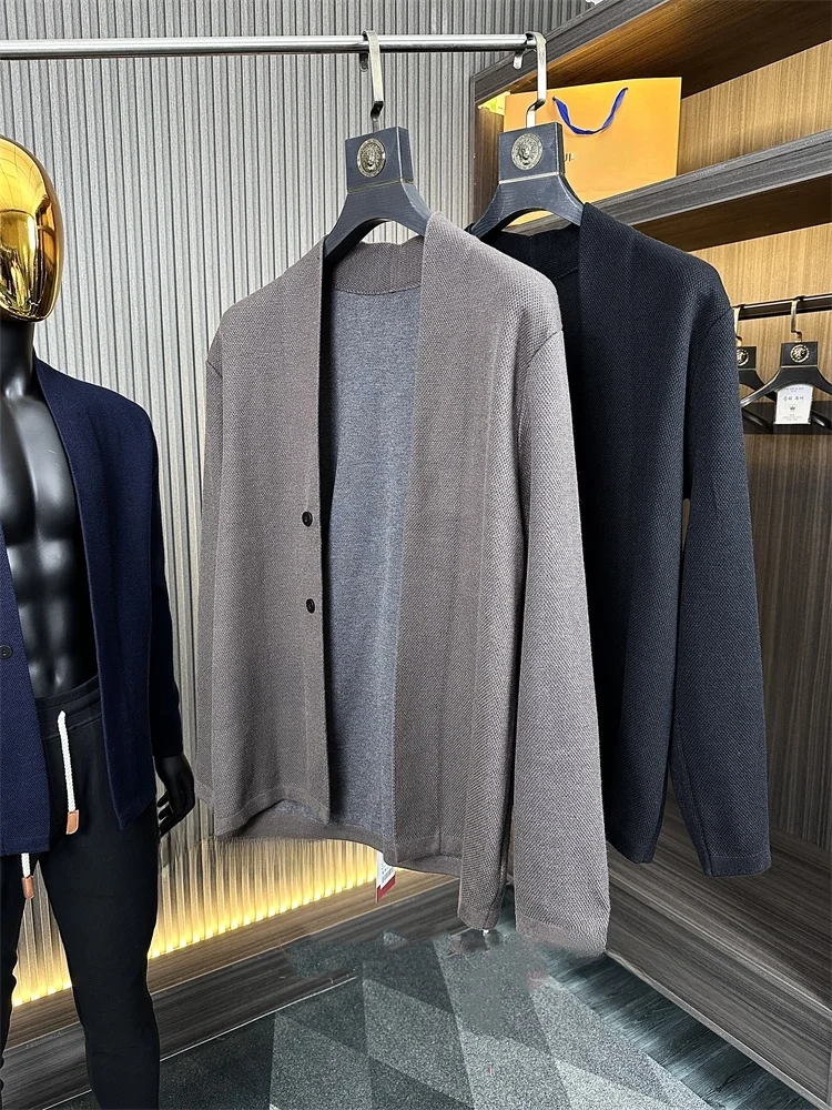 

Slim Fit Knitted Sweater Men's Outerwear Two Button Casual Cardigan Spring Autumn Busin Casual V Ne Pure Color