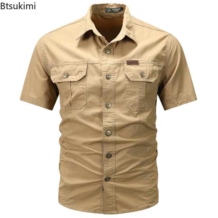Letnie szybkoschnące koszule z krótkim rękawem dla mężczyzn Cienkie, oddychające koszule Cargo z klapami Męskie koszule outdoorowe taktyczne Casual Hiking Shirt Tops