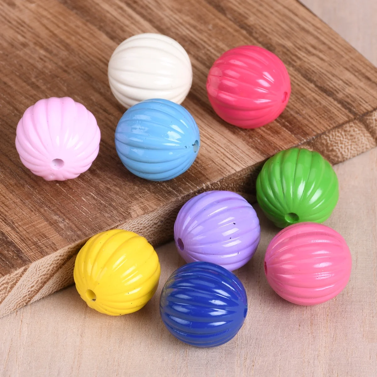 10pcs Round Pumpkin Shape 16mm Acrylic Plastic Loose Beads For Jewelry Making DIY Bracelet Findings