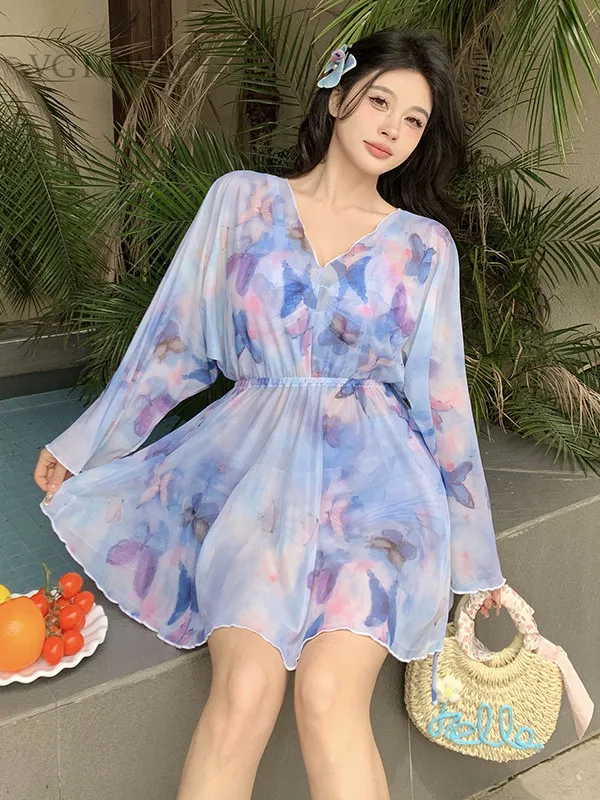 3PCS Plus Size Women's Two-Piece Swimsuit Long Bathing Suit Slimming Belly Cover up Bikini Set Ele Sensual Fitn Swimwear