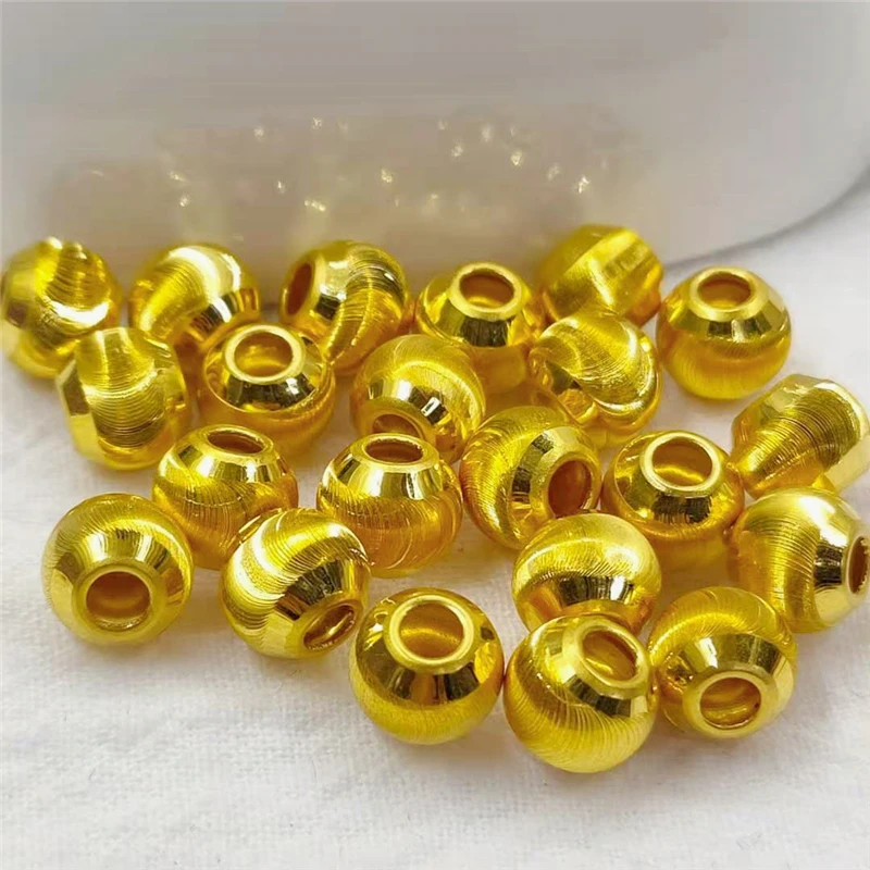 1pcs Pure 24K 999 Yellow Gold Pendant 3D Hrad Gold Brushing Bead Cat'eye Transfer Bead DIY For Make Bracelet 4mm/6mm/8mm/10mm