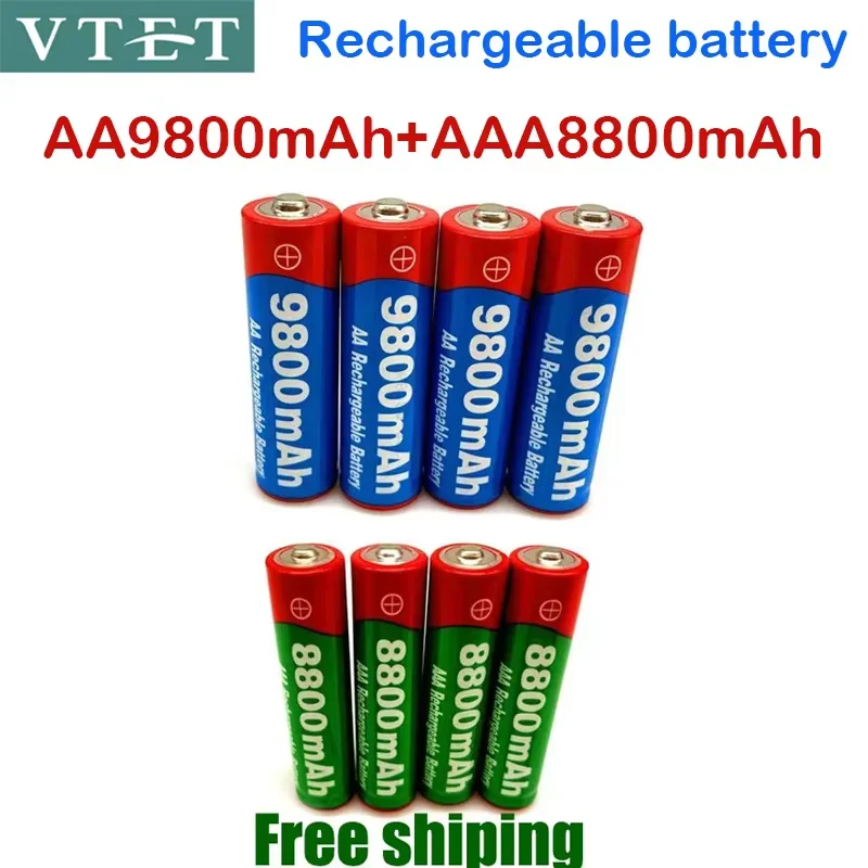 2024 New VETE 1.5V AA9800mAh 1.5V AAA8800mAh NI-MH Rechargeable Battery for LED Lamp Mp3 Toy Fan Remote Control Pilha Recyclable