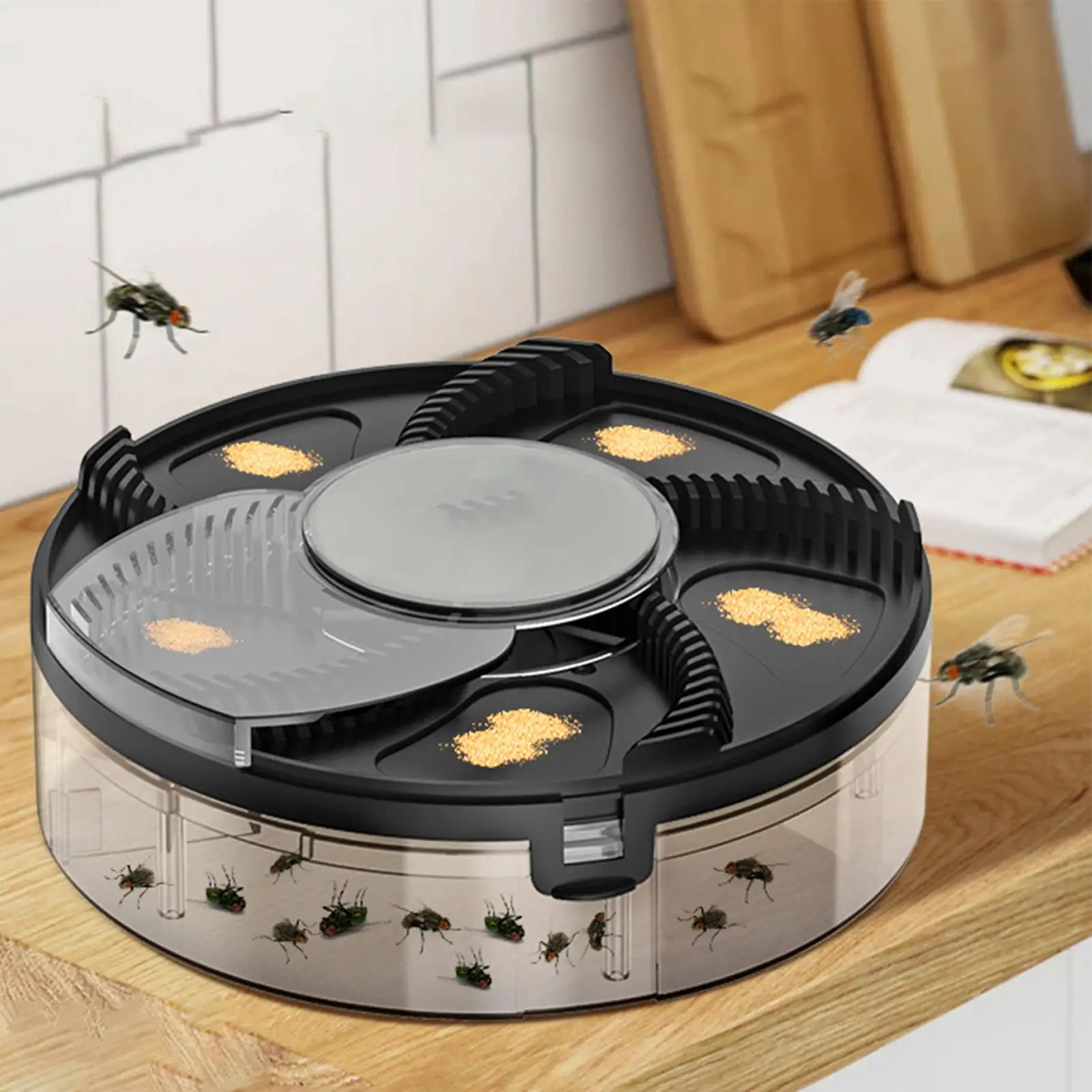 Coletor de moscas automático recarregável usb flycatcher casa cozinha rotativa flytrap silencioso removível insetos pragas coletor