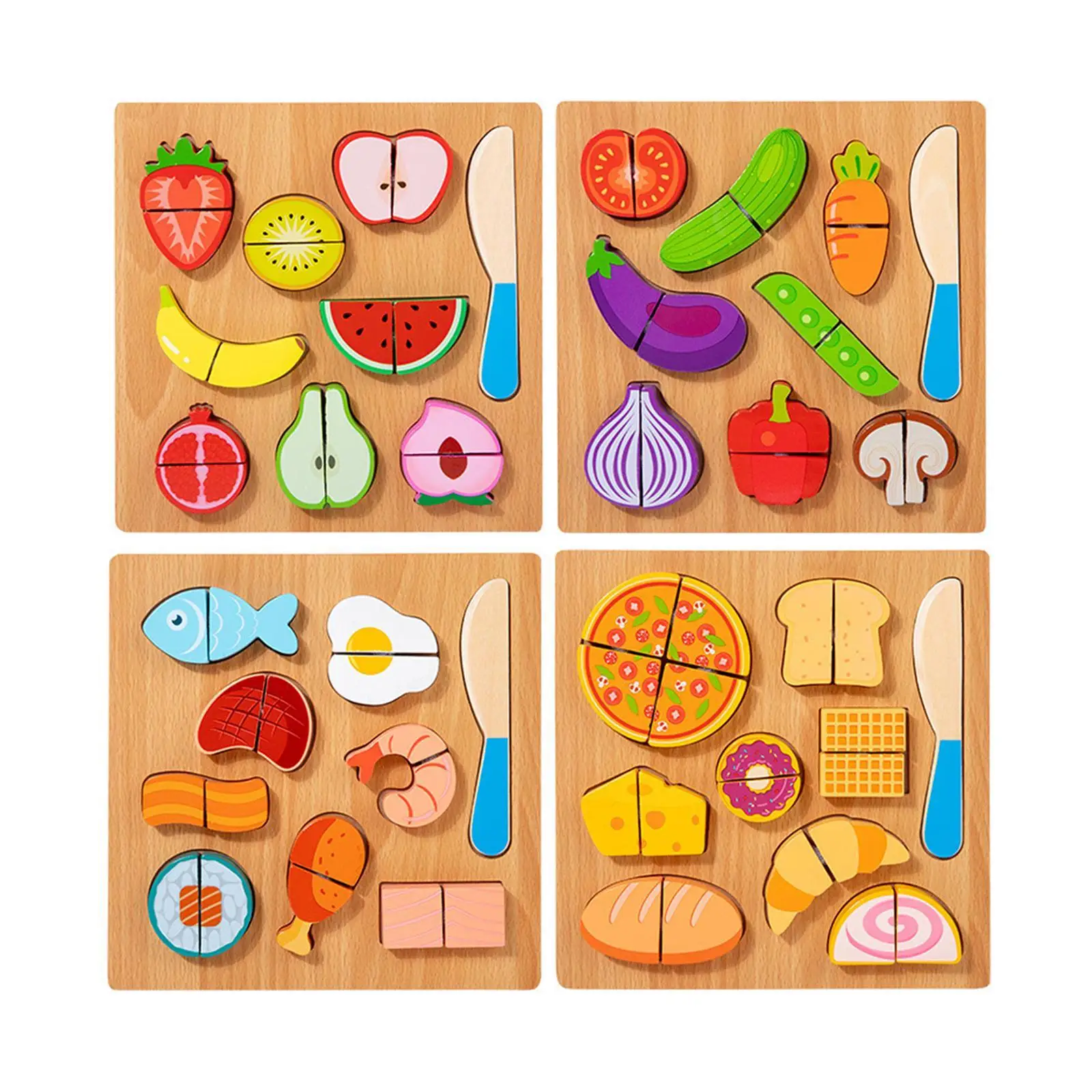Drewniana układanka do krojenia, zabawka edukacyjna, puzzle do dopasowywania, drewniana kuchnia do zabawy, zabawka do krojenia jedzenia dla chłopców, dzieci, dziewcząt i młodzieży.