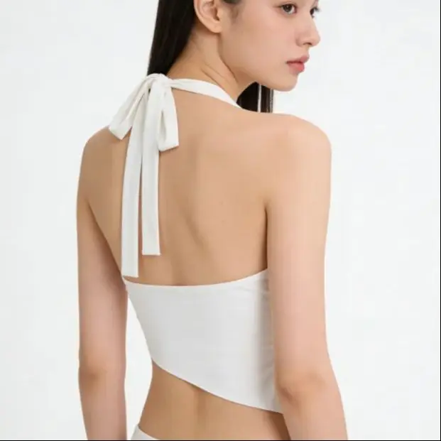 Y2K sleeveless V-neck summer temperament elegant pure desire small sexy casual solid color women's hanging neck tie vest