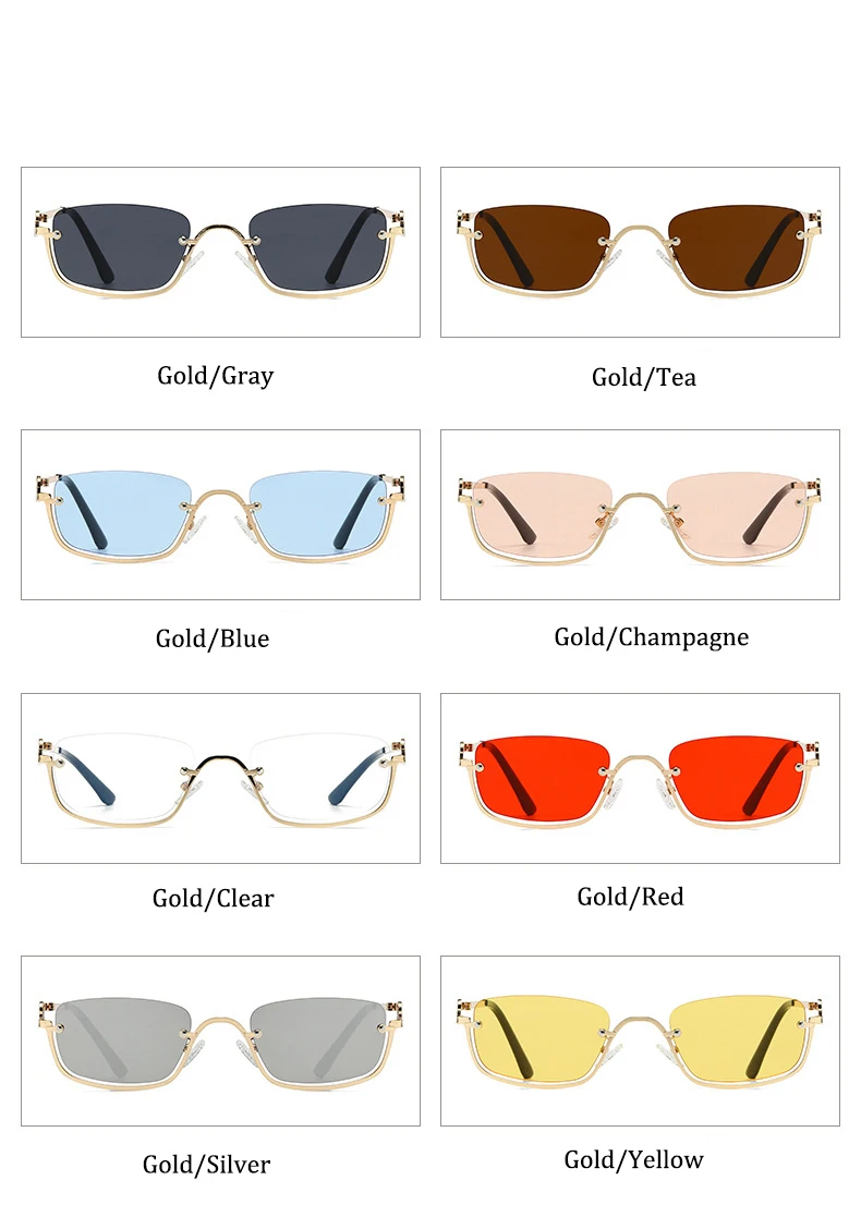 Kleine quadratische Sonnenbrille mit halbem Rahmen für Damen, Markendesigner, Luxus-Brille mit schwarzen Farbtönen, 2024, modische Metall-Rechteck-Brille – Detail 7