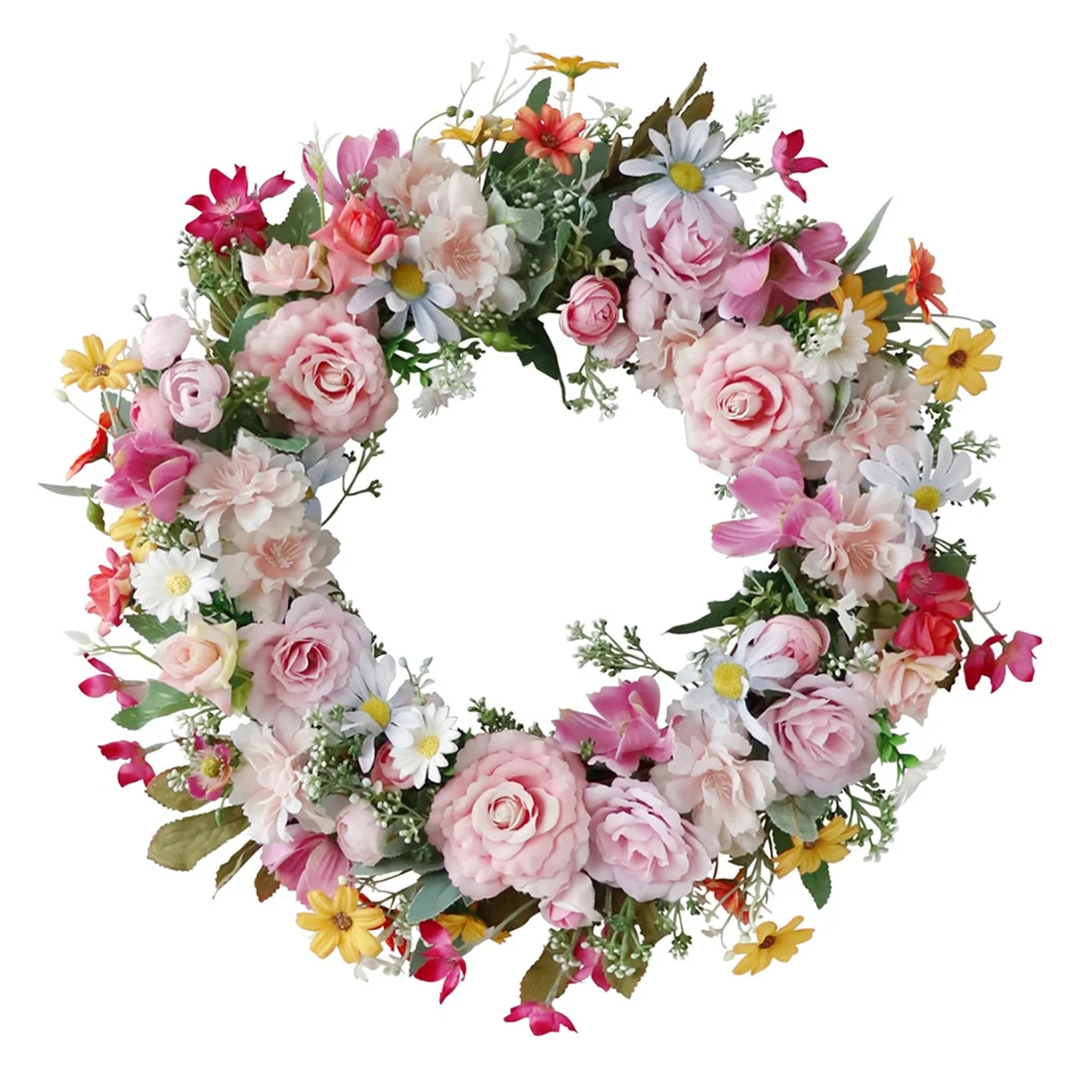 Spring Artificial Daisy Lavender Wreath Wildflower Summer Silk Wreaths for Front Door Home Wall Wedding Festival Decor