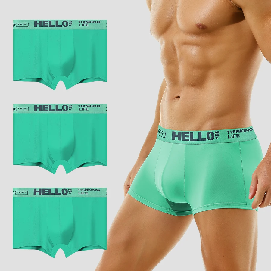 3PCS Herren-Unterhose aus Eisseide, sportliche viereckige kurze Unterhose, atmungsaktiv, sommerdünn, trendig, großer Bund