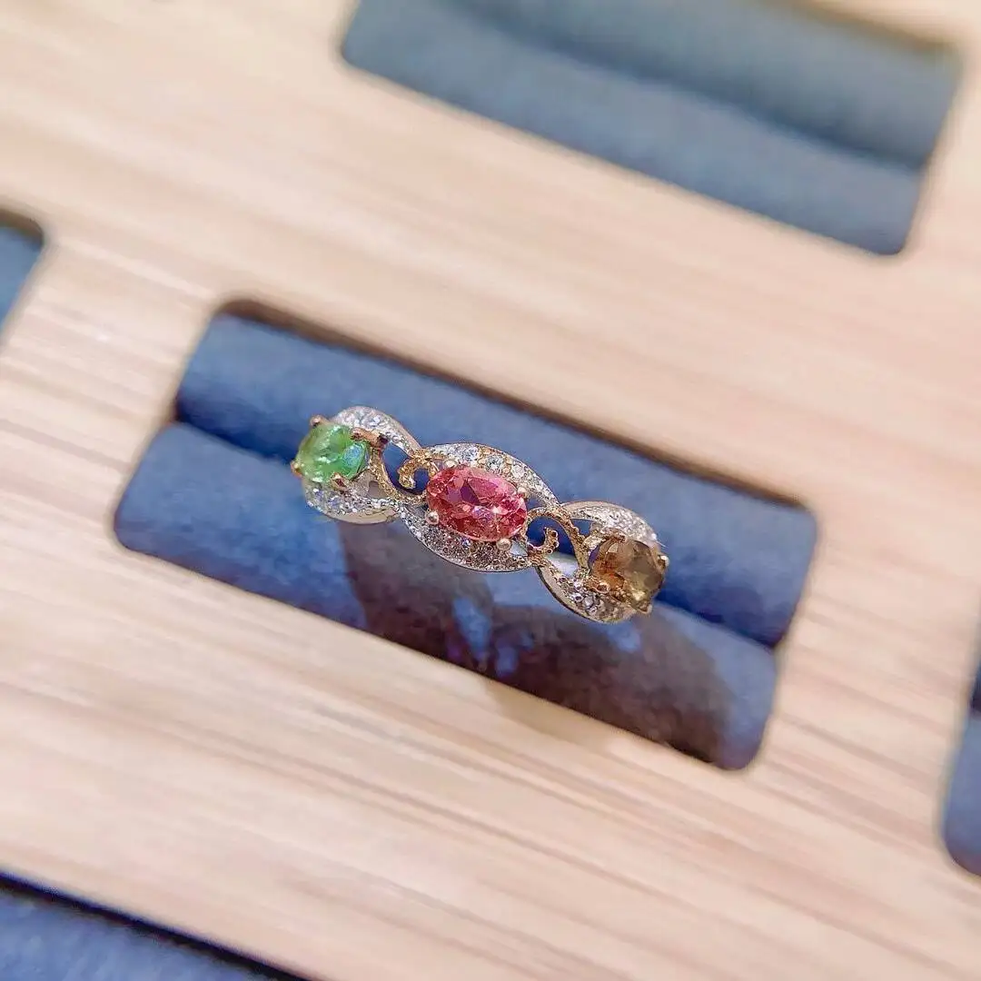 KJJEAXCMY high-grade Natural Women's Tourmaline Ring S925 Silver Colorful and splendid Crystal pure fire flash explosion