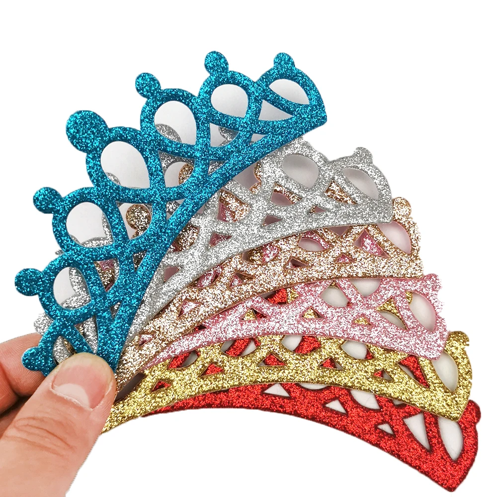 10Pcs Glitter Crown Die-cut Sparkly Tiaras DIY Princess Headwear Headbands Girl Birthday Hair Hoop Bridal Veils Craft Accessory