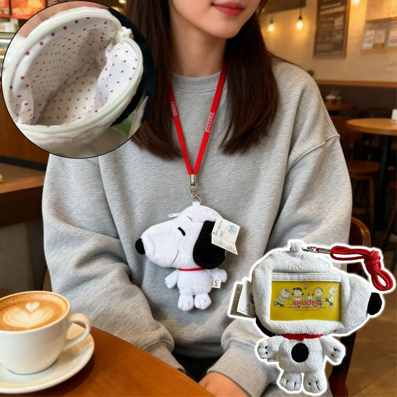 

Плюшевый кошелек для монет Снупи, милый мультяшный кошелек-монетница, держатель для карт с шейным ремешком, брелок для ключей, органайзер для кабелей, сумка-кошелек на молнии