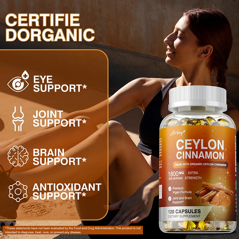 

Ceylon Cinnamon Capsules - Natural Antioxidant, Improves Energy, Supports Brain, Heart and Brain Health, Boosts Immunity