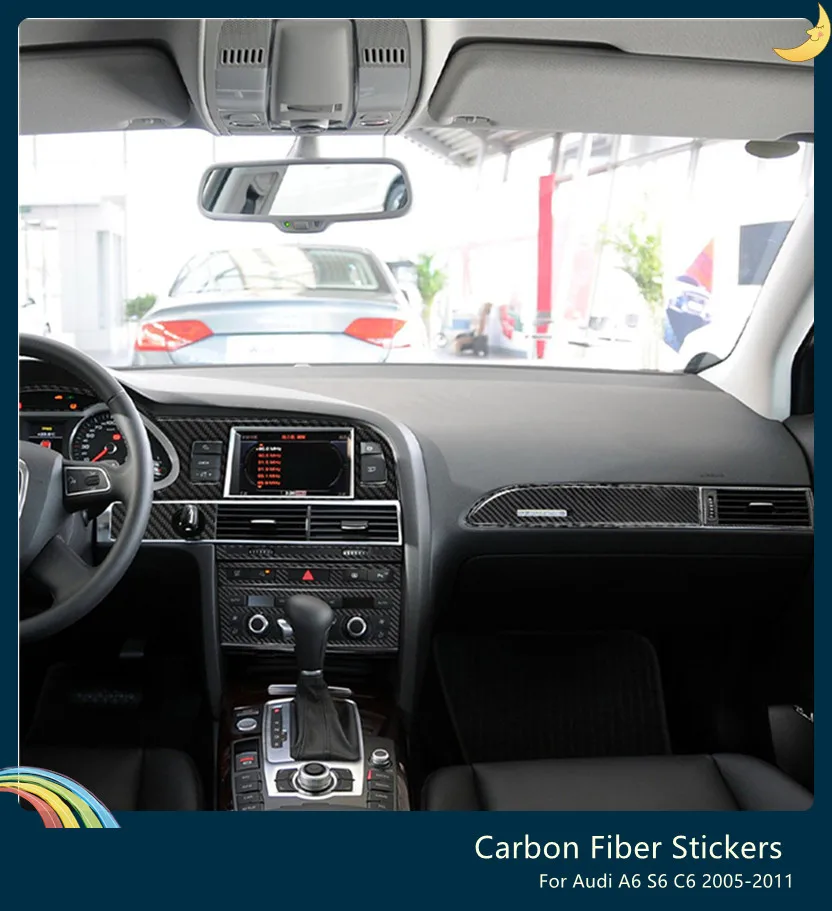 

Carbon Fiber Car Dashboard Panel Frame Trim Cover Decoration Sticker For Audi A6 S6 C6 2005-2011 Accessories