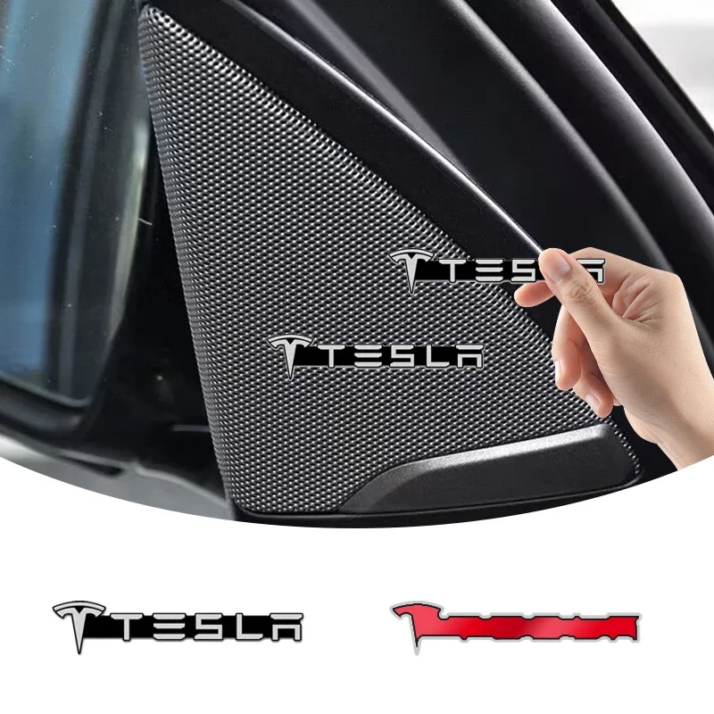 2/4pc Car Logo Interior Styling Sticker Audio Speaker For Tesla Model 2021 S X Y Style Roadster Invader Mod WYE K80 Accessories