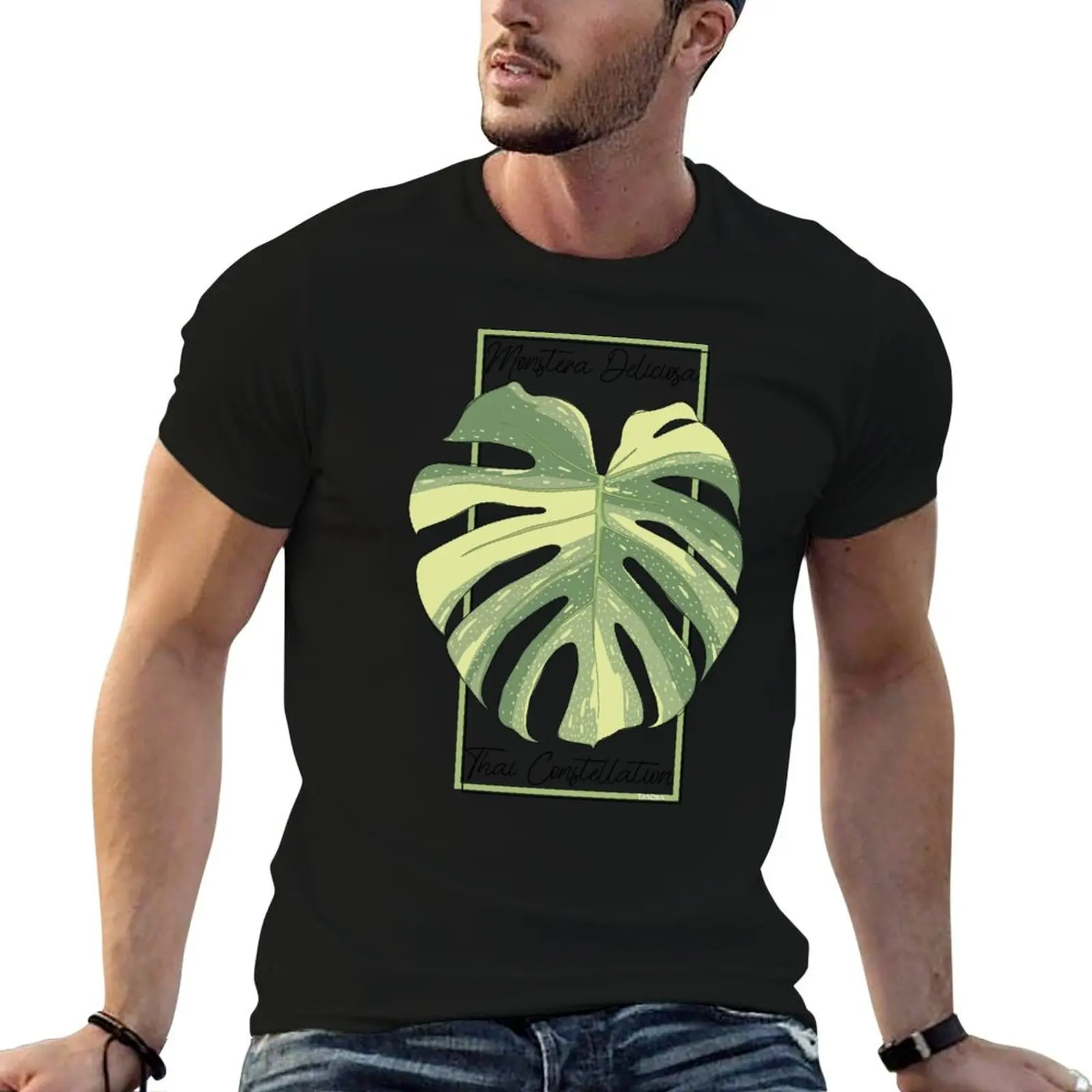 Monstera Thai Constellation Botanical Stamp T-Shirt Thanksgiving Casual Tee