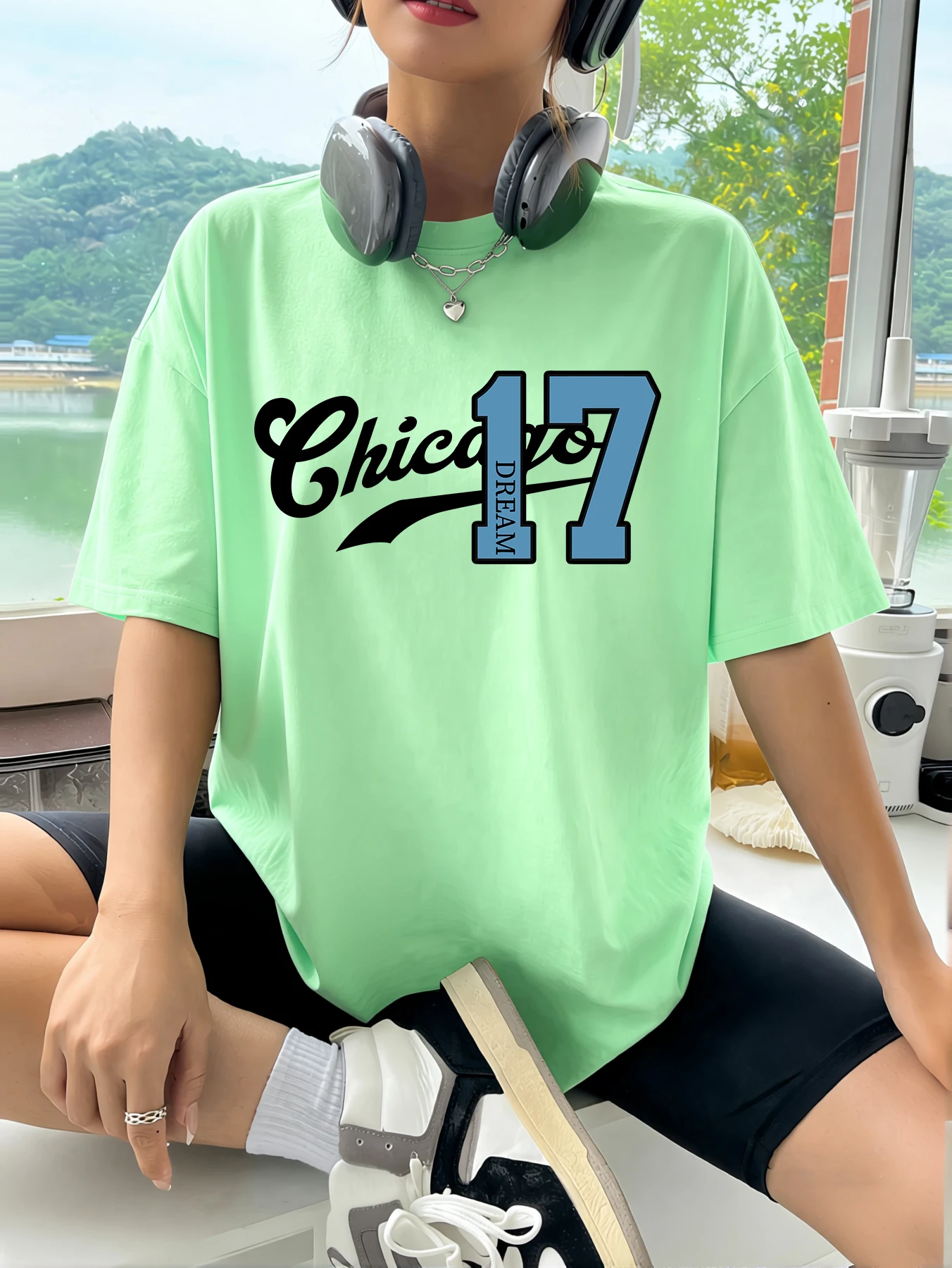 Chicago Dream Number 17 Design Womens T-Shirt Soft Oversized T Shirts Breathable Cotton Streetwear Summer Casual Short Sleeve
