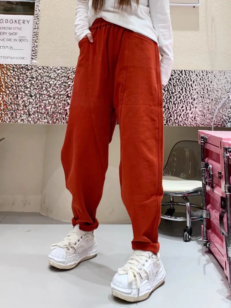 ฤดูหนาวหลวมกีฬาสบายๆกางเกงขนแกะหนาขนาดเล็กกางเกง Drawstring Sweatpants เอวสูงบาง Harlan กางเกงหญิง