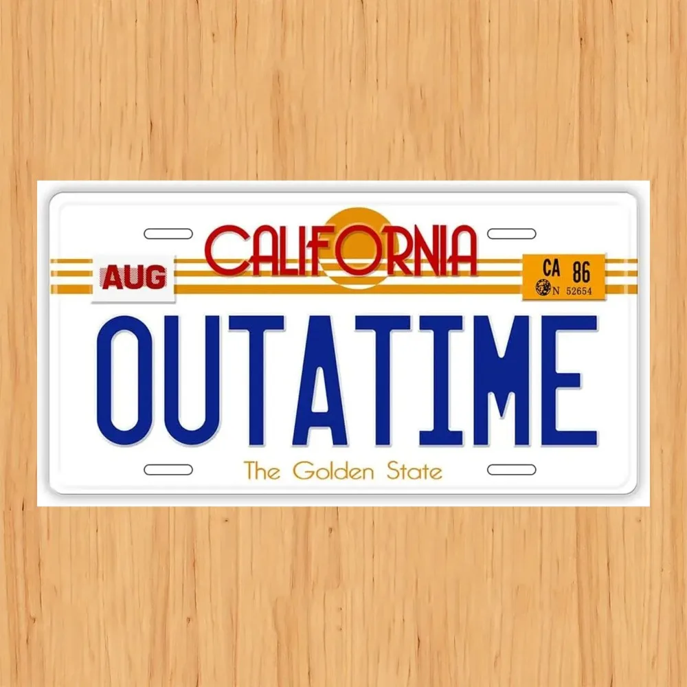 The Back To The Future Replica Stamped Aluminum License Plate Marked 'Outatime', A 12x6 - Inch Novelty Car Tag for Collectors