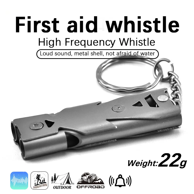 Survival Whistle หลอดคู่ Bursting Sound นกหวีดกลางแจ้ง SOS นกหวีดสแตนเลสความถี่ Earthquake Rescue Whistle