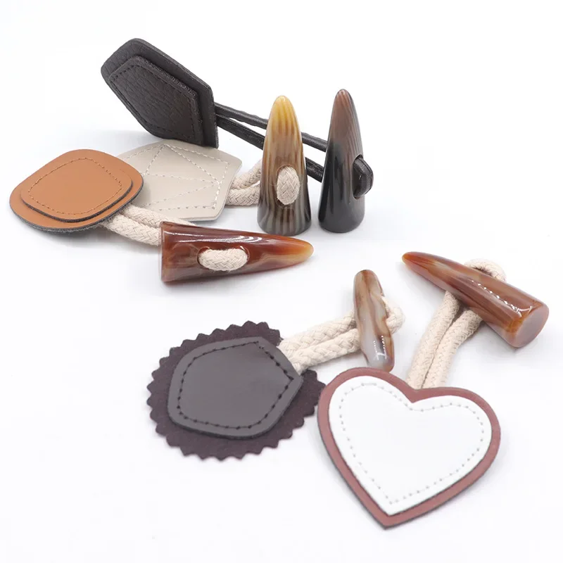 1 Pair Horn Buckle Leather Patch Horn Buttons for Overcoat Decoration Sewing Accessories DIY Apparel Craft Needlework Material