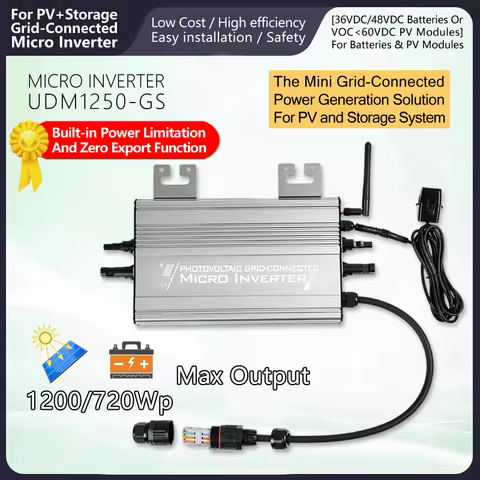 1200W Hybrid Micro Inverter Solar PV/Battery input 20-60V,Output 180~265VAC with WiFi &amp;Anti-Backflow,Grid-Tie Energy Storage