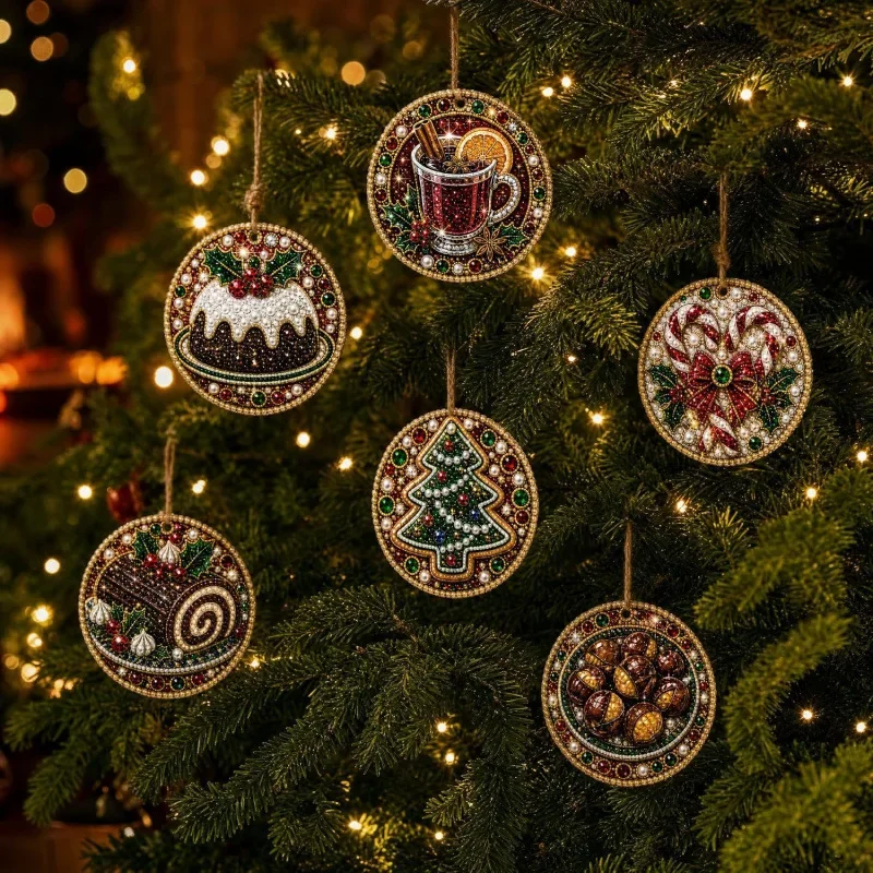 6 Stück Weihnachts-Rundanhänger 5D Diamant-Malerei-Set Ornamente DIY Strass-Anhänger Weihnachtsmann Schneemann Weihnachtsbaum-Anhänger – Detail 5