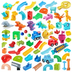Big Building Blocks Marble Race Run Track Dinosaur Part Compatible Large Brick Rolling Ball Chute Funnel Kids Gift Maze Toy