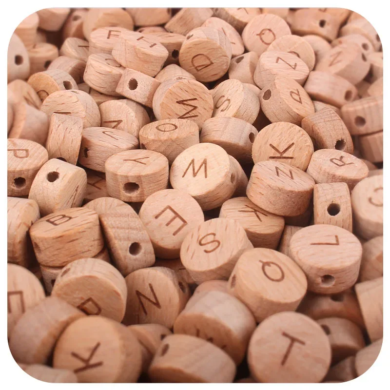 ABCPICK 50pcs Organic Wooden English Beads Beech Wood Flat Round Alphabet Letter Beads Outer diameter 15mm - Image 3