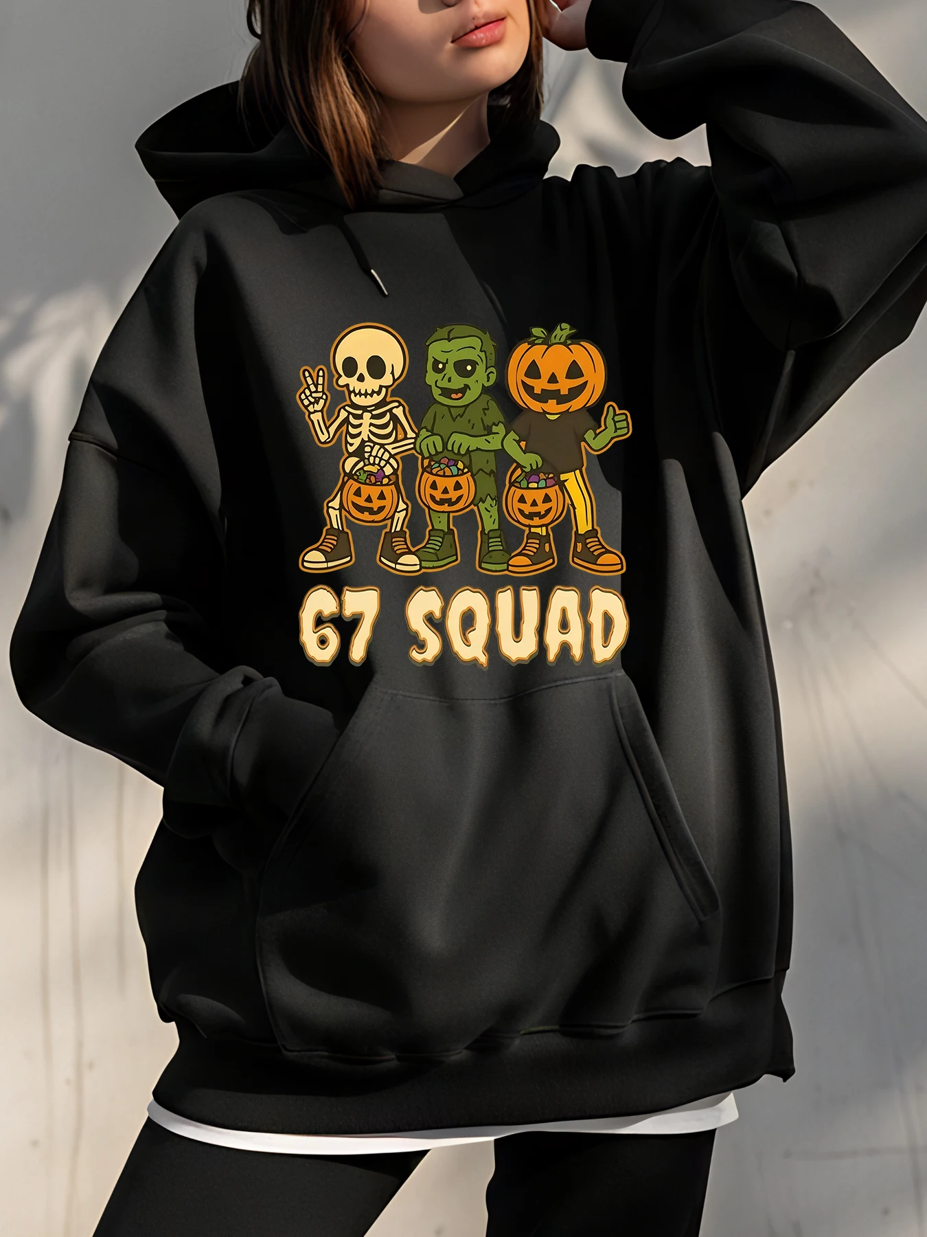 

Hoodie Halloween Cartoon Skeleton Pumpkin Print Unisex Sweatshirt Casual Autumn Winter Wear for Men Women