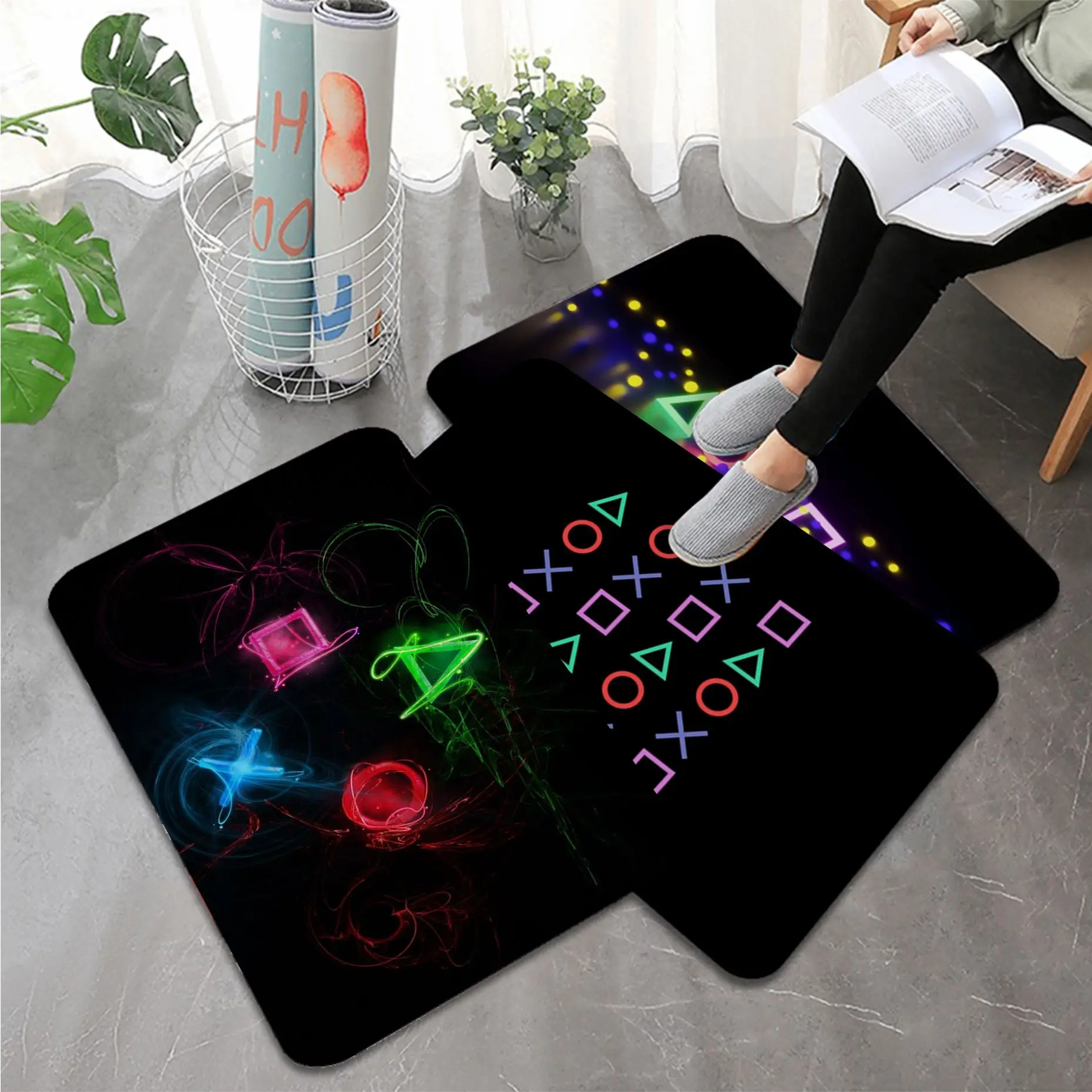 

playstation 5 console ps5 Printed Flannel Floor Mat Bathroom Decor Carpet Non-Slip For Living Room Kitchen Bath Mats Doormat