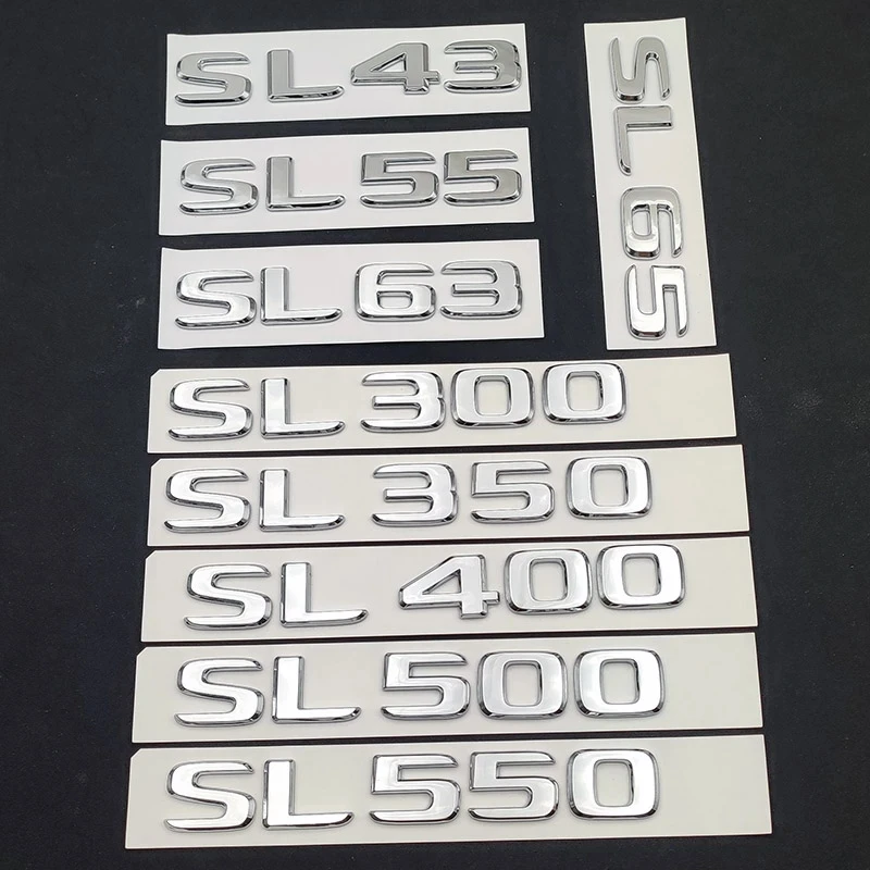 

3D Logo SL 43 55 63 65 300 350 400 450 500 550 Emblem Letters Sticker Car Trunk Badge For Mercedes SL R230 R290 R231 Accessories