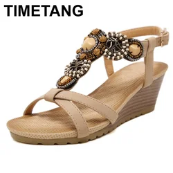 TIMETANG nuovo arrivo donna sandali zeppe scarpe scarpe Casual donna perline boemia moda tacchi alti Plus Size 35-40 gratis C054