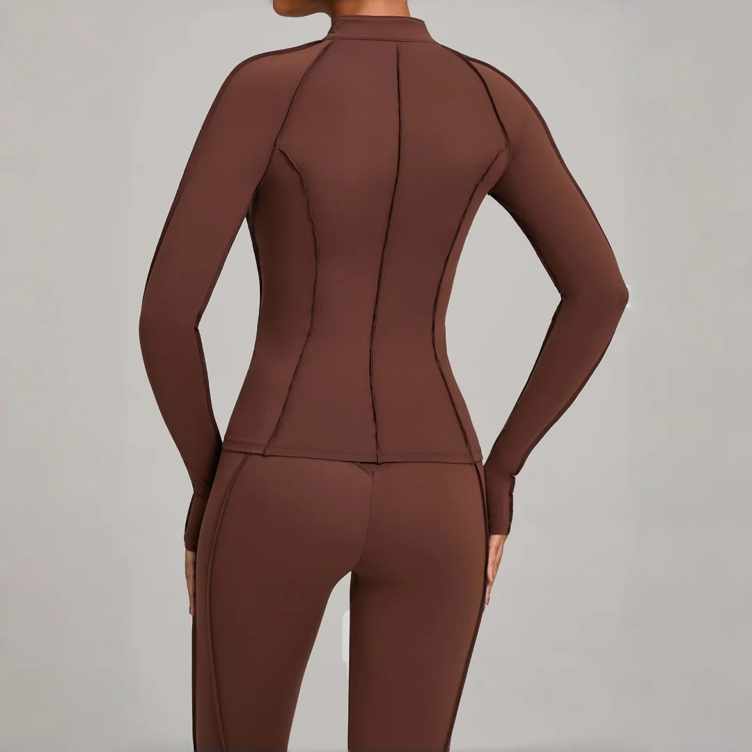 الوقوف طوق سستة طويلة الأكمام سترة اليوغا ضيق سريعة الجافة اليوغا القمم المرأة تشغيل اللياقة البدنية تجريب الملابس الصالة الرياضية معطف