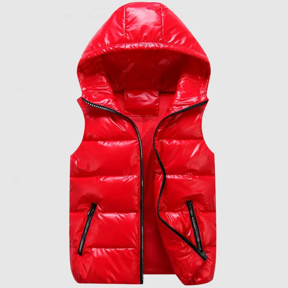 Winter Vest with Hood Winter Bright Color Hooded Down Padded Vest Coat for Women Men with Zipper Placket Pockets Lightweight