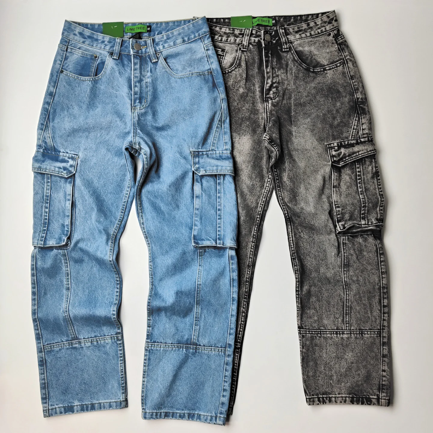 

Cleanfit Men's Casual Straight Leg Jeans Thick Pure Cotton Autumn Winter Washed Loose Workwear Multi Pockets Denim Pants