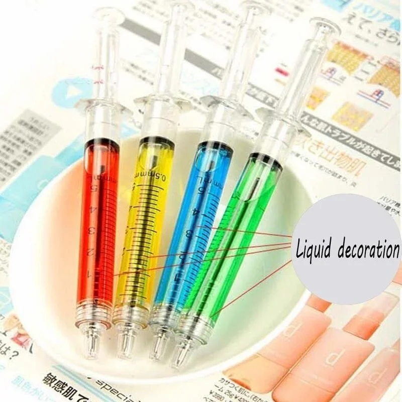 4Pcs Syringe Ballpoint Pens Creative Injection Shape Writing Pens Novelty Stationery For Nurses Doctors Kids School Office Gifts